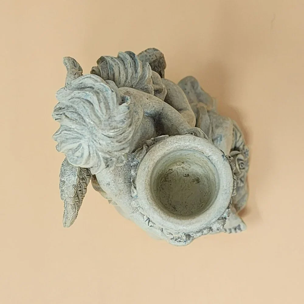 Vintage Cherubs‎ Holding Vase Figurine Decor Resin Angel Candleholder